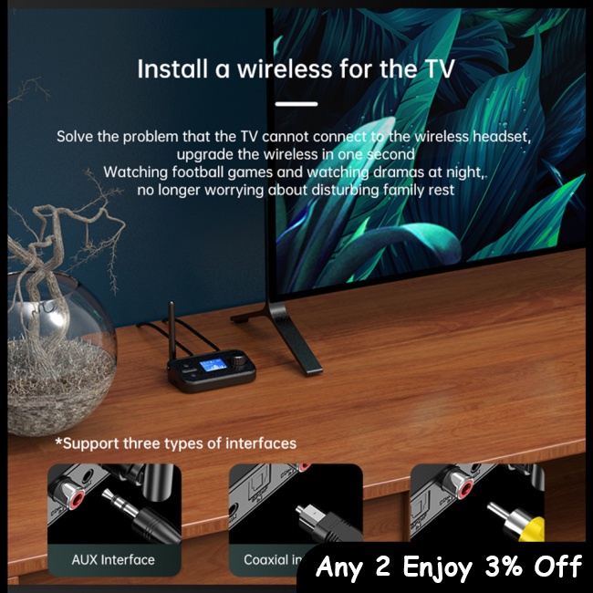 Zevaret Cáp Chuyển Đổi Âm Thanh aux bluetooth 5.0 Có Màn Hình 3.5mm