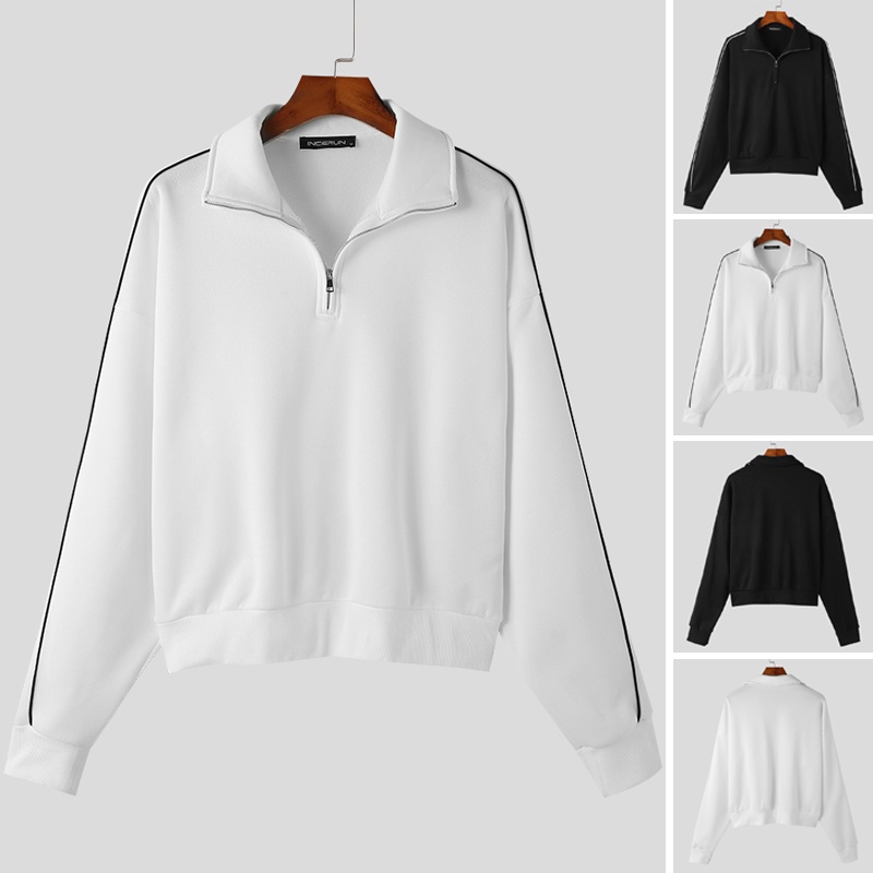 Incerun Áo sweater Cổ Cao Màu Trơn Phối Khóa Kéo Cá Tính Cho Nam