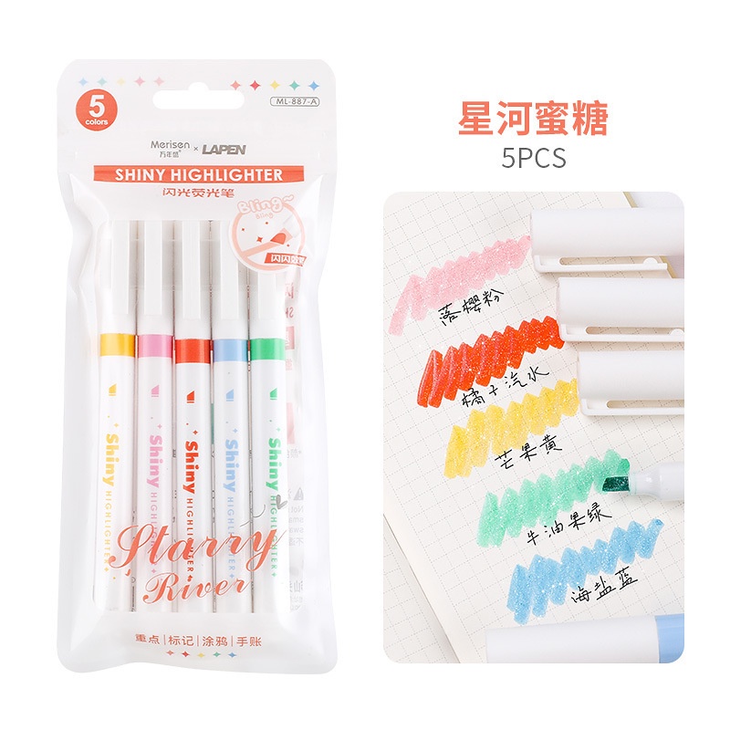 Bút Đánh Dấu Dạ Quang Galaxy Glitter 5 Màu Lựa Chọn