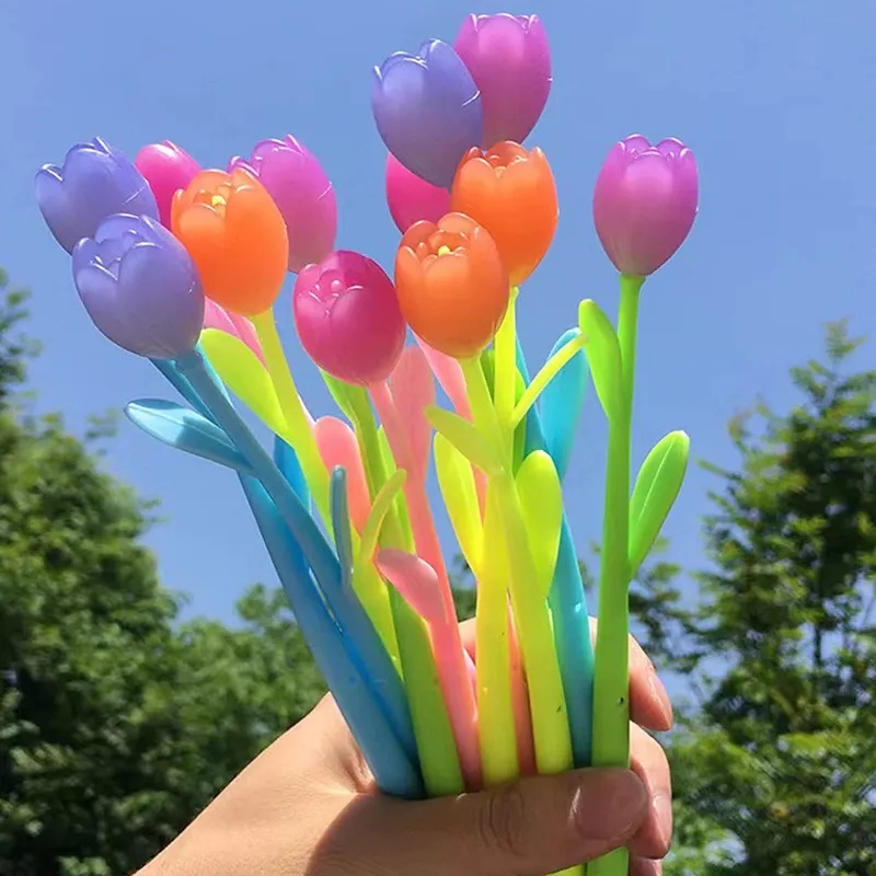 Bút Bi / Bút Bi Mực Đen Siêu Mịn Thay Đổi Màu Hoa tulip Bền Bỉ Dành Cho Học Sinh