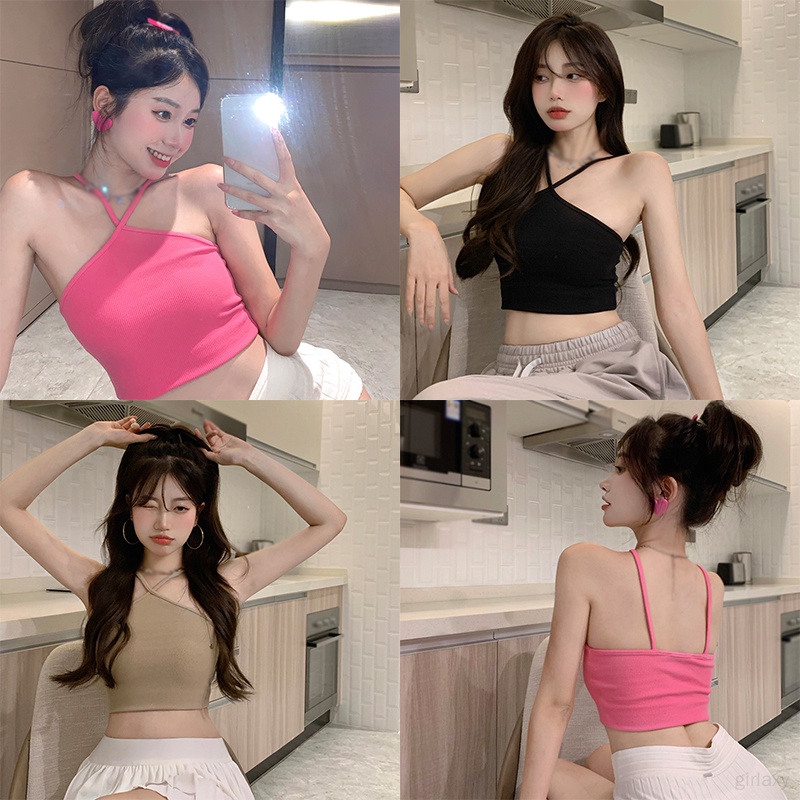 Áo Croptop Hai Dây Hở Lưng Màu Sắc Đơn Giản Quyến Rũ Cho Nữ