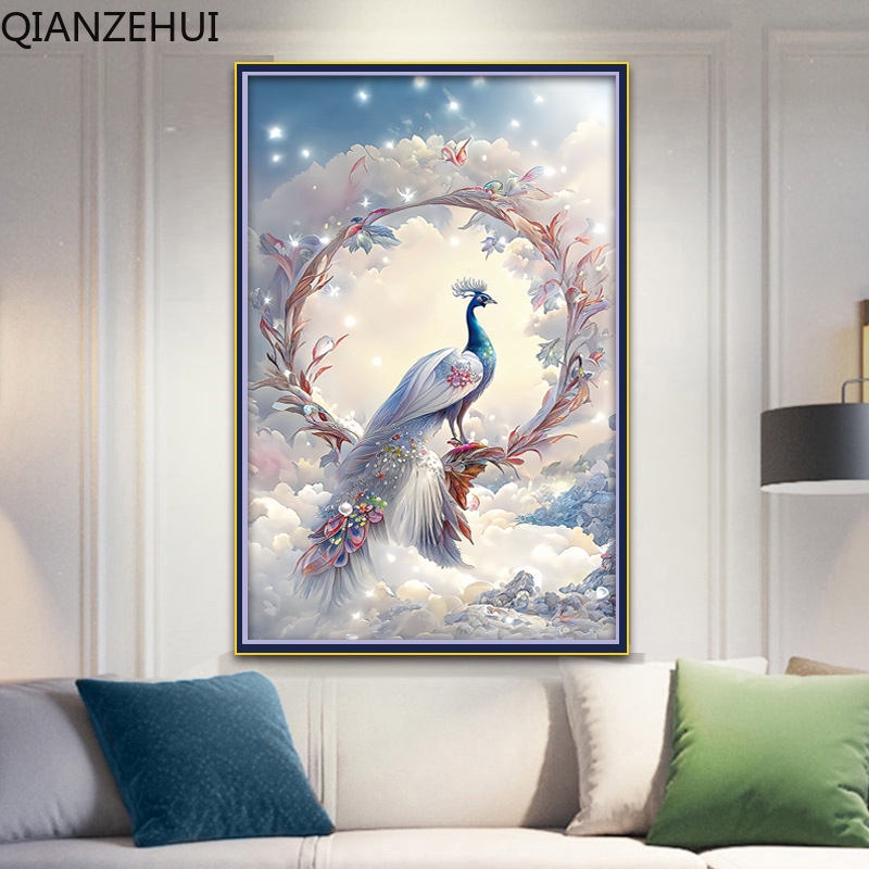 Bộ Dụng Cụ Thêu Tranh Chữ Thập 11ct diy Hình Công Chúa Và Con Công Bằng cotton