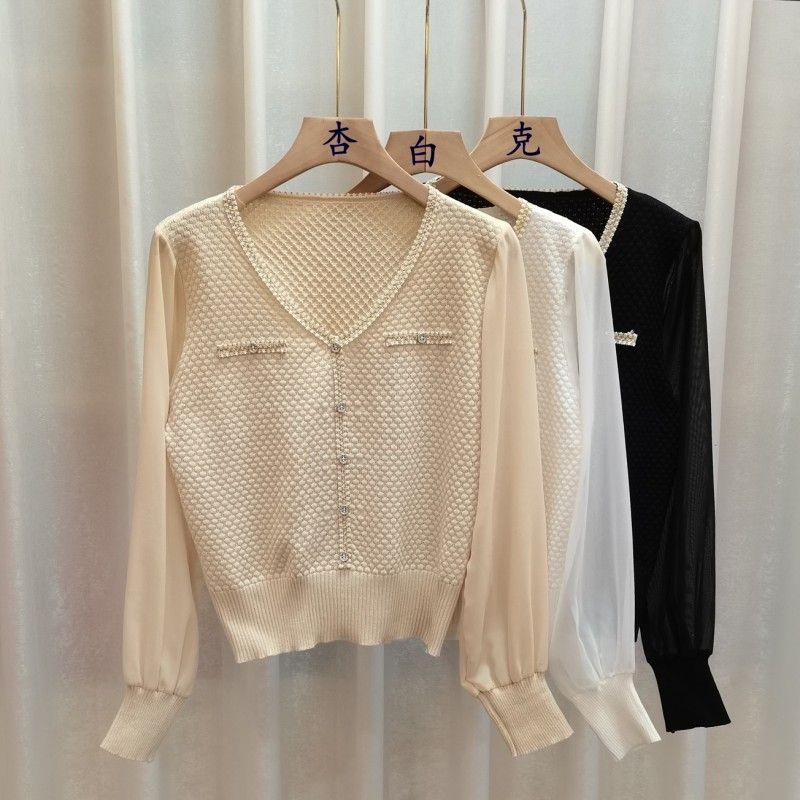 Áo chiffon Dệt Kim Tay Phồng Dáng Rộng Phong Cách Pháp Thời Trang Cho Nữ