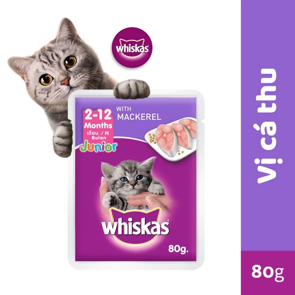 Pate mèo whiskas 80g COMBO 24 gói - thức ăn mèo cho mọi lứa tuổi
