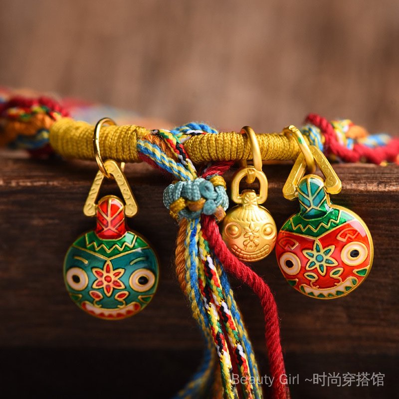 Vòng Tay Dây Thừng cotton Bện Ba Lớp Màu Vàng Phong Cách Trung Hoa Cho Gia Đình