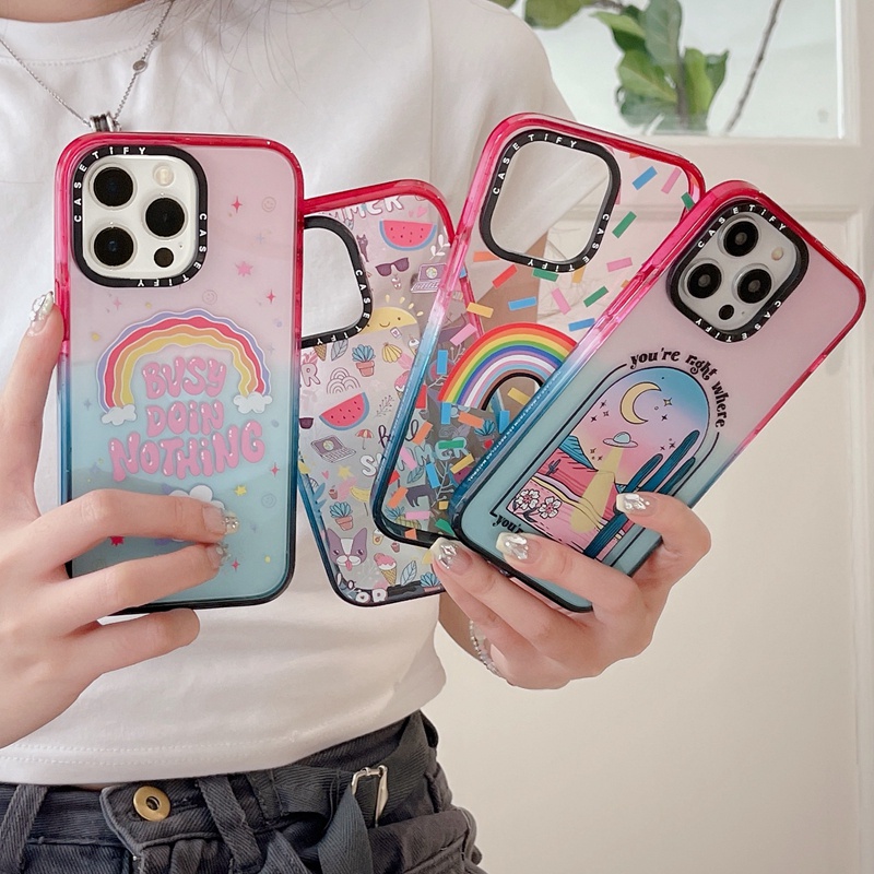 Ốp Điện Thoại Nhựa acrylic Cứng Màu Kẹo gradient Hình Trái Cây Cho iphone 15 14 11 12 13 pro max