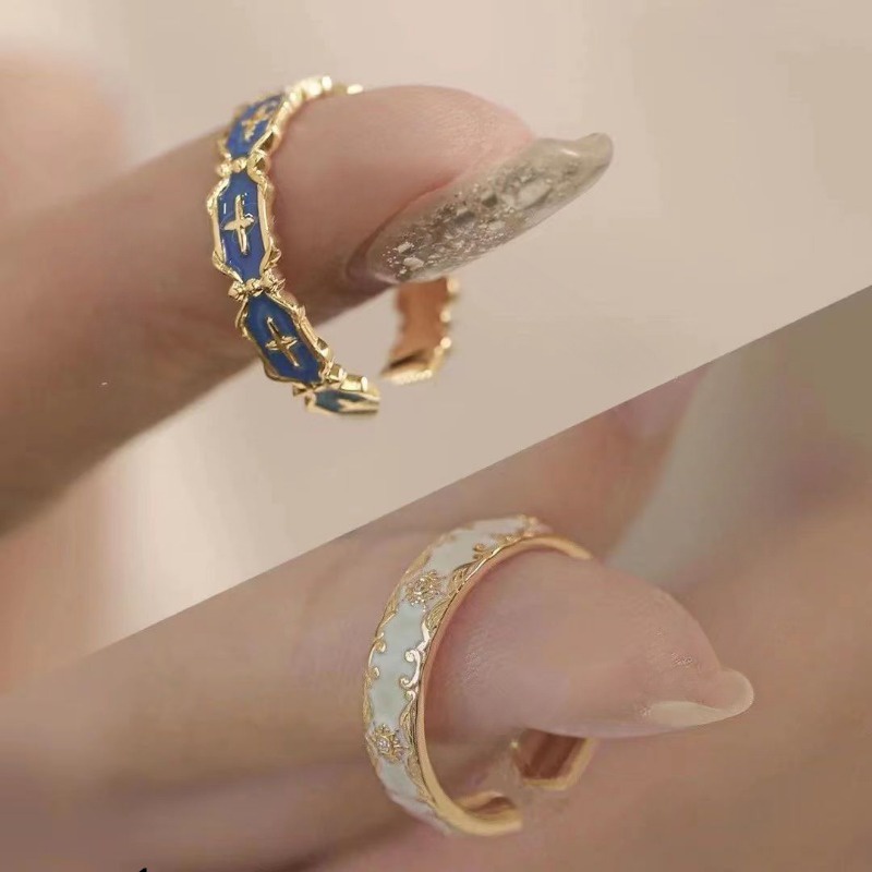 Temperament Enamel Ring Girls' New Pattern Peacock Green Zircon Small Design Sense Light Luxury Ins Fashion Art Index Finger Ring Fashion