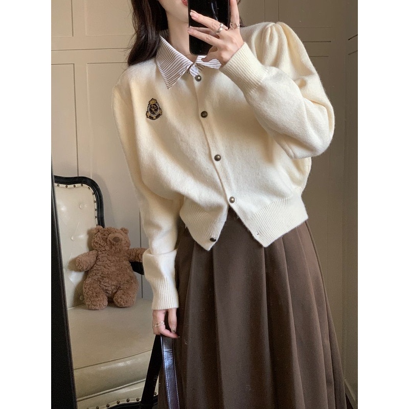 Áo sweater Cổ polo Tay Dài Dáng Rộng Phong Cách Thời Trang Pháp Dành Cho Nữ