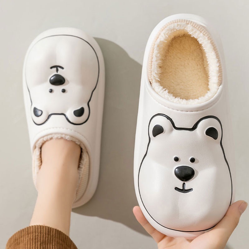 Renben Dép cotton Đi Trong Nhà Chống Trượt Không Thấm Nước In Hoạt Hình Gấu Nhỏ Dễ Thương Cho Cặp Đôi