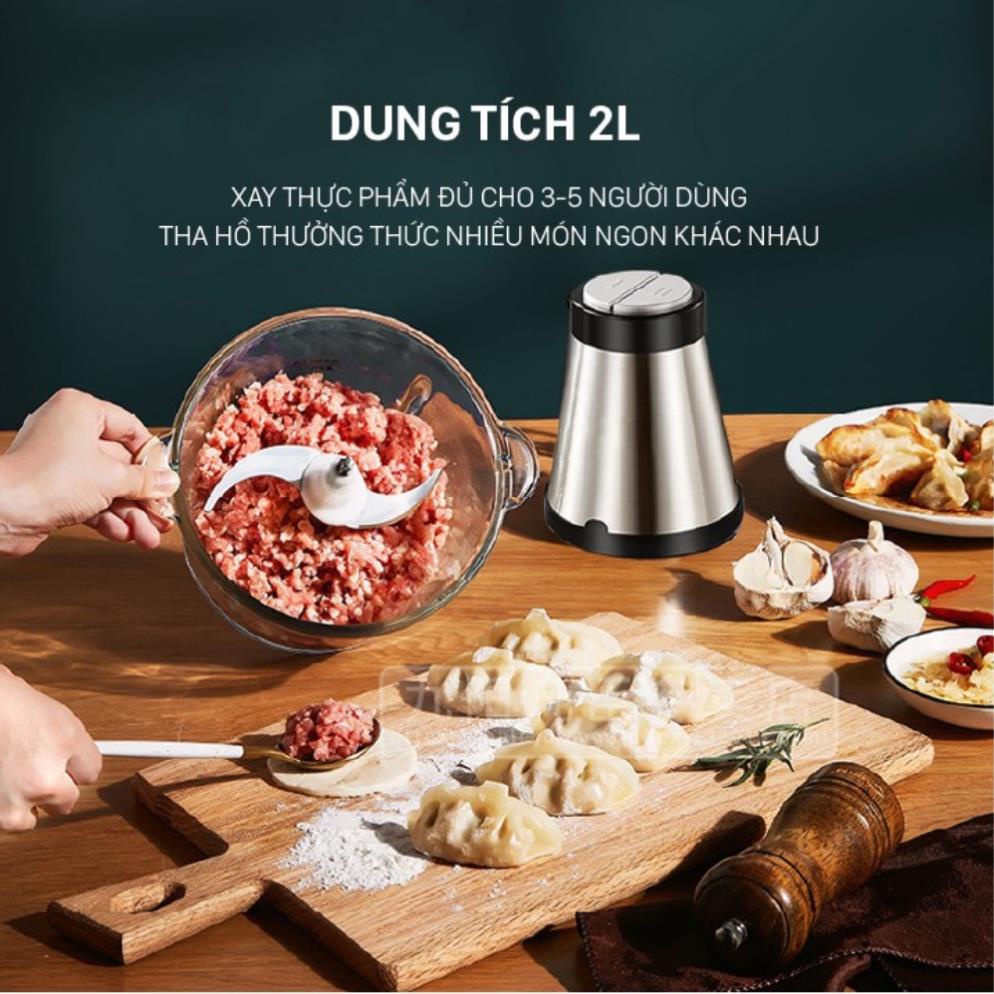Máy xay thịt cối inox GODWELL , máy xay mini công suất 2500w kèm 4 lưỡi dao không rỉ dung tích 2L xay thịt cực tiện