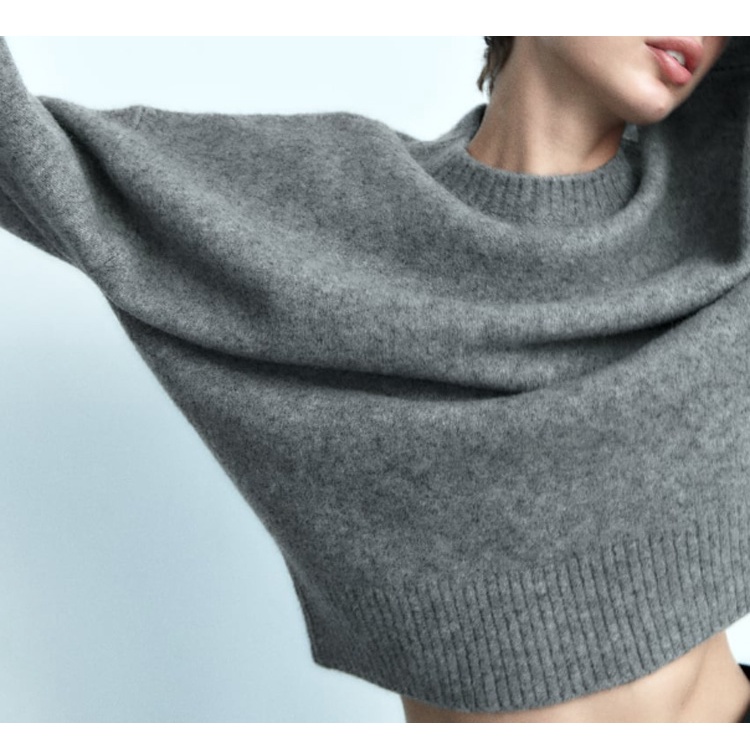 Áo sweater Cổ Tròn Tay Dài Mềm Mại Phong Cách Thời Trang Mùa Thu zara 23 232142186 2142/186