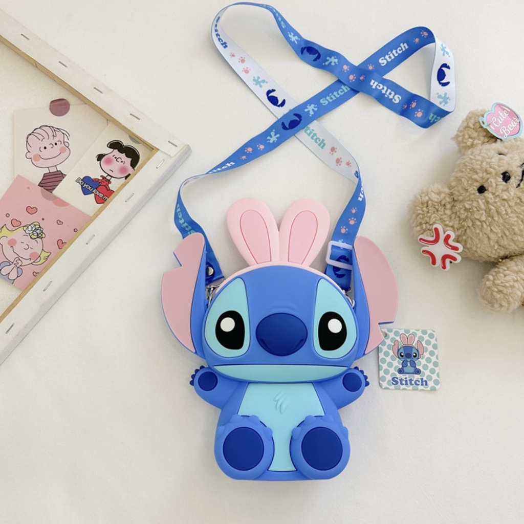 TúiĐeo Đeo Chéo Silicon Hoạt Hình Stitch Xanh Dương Dễ Thương