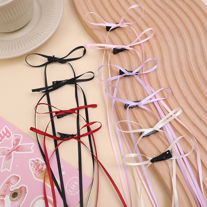 Set 2 Kẹp Tóc Nơ Ruy Băng Dài Vô Hình y2k Thời Trang Ngọt Ngào Cho Nữ