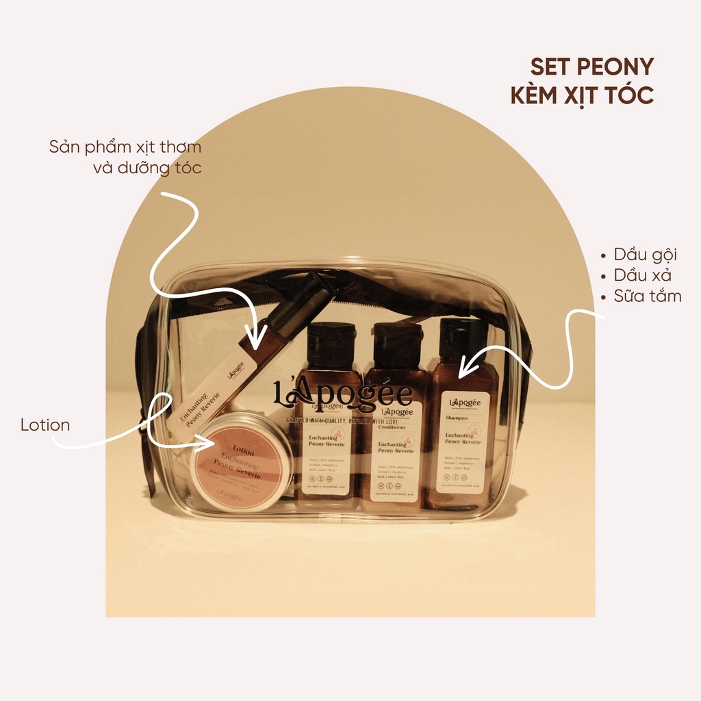 SET QUÀ TẶNG COMBO SỮA TẮM DẦU GỘI XẢ NƯỚC HOA XỊT TÓC CHĂM SÓC CÁ NHÂN HƯƠNG NƯỚC HOA PEONY CHÍNH HÃNG L'APOGÉE