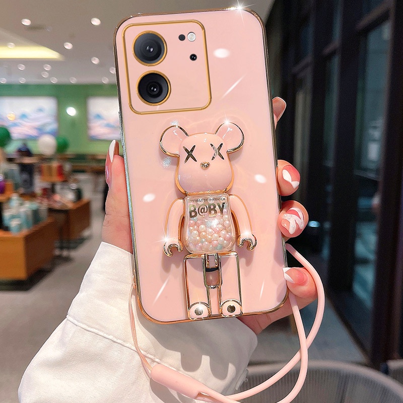 Ôp Điện Thoại Silicon Dẻo Tráng Gương Màu Sắc Ngọt Ngào Kèm Giá Đỡ Hình Gấu Cho xiaomi mi 13t pro xiaomi 13t 12t 11t pro Ốp