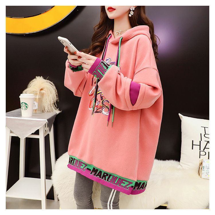 Áo hoodie Tay Dài Lót Lông Cừu Dày Dặn In Họa Tiết Thời Trang Thu Đông Kiểu Mới Cho Nữ
