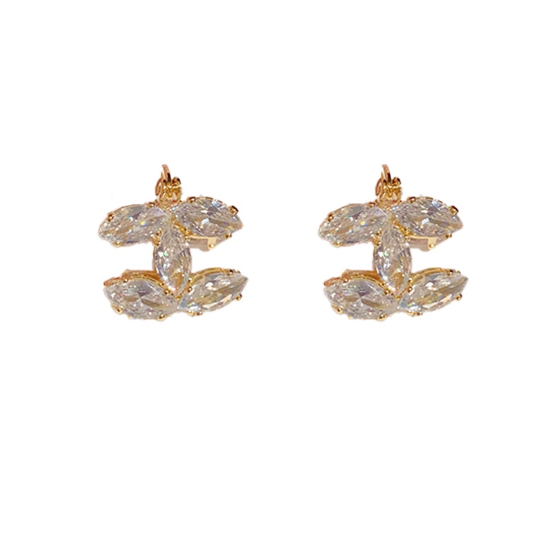 Khuyên Tai Đính Đá zircon Thiết Kế Hình Chữ c Đôi Phong Cách Người Nổi Tiếng Thời Trang