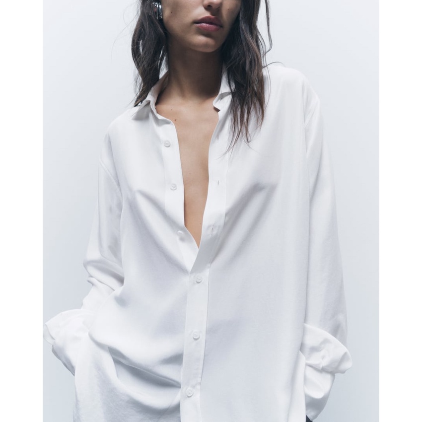 Zara Áo Sơ Mi Lụa satin Dáng Rộng Thời Trang Mùa Thu Thanh Lịch 8240104