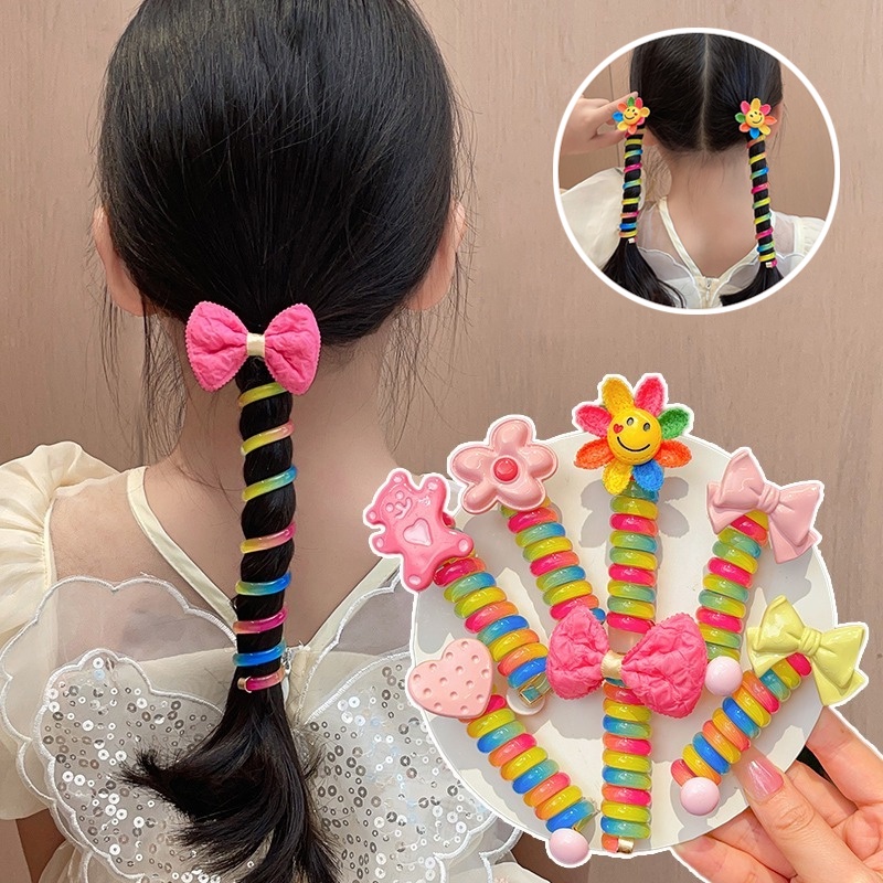 Set 2 Dây Buộc Tóc Co Giãn Đính Nơ Hoa Dễ Thương Cho Bé Gái