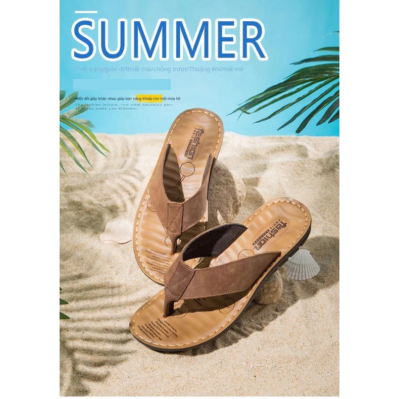 Dép Xỏ Ngón Nam Mẫu Mới, Dép Đi Biển Mùa Hè, Dép Chống Trượt, Dép Massage Da Thật Phong Cách Hàn Quốc Thời Trang