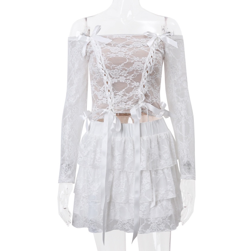 Bộ Áo Tay Dài Phối Ren + Chân Váy Thời Trang Quyến Rũ Cho Nữ 2023