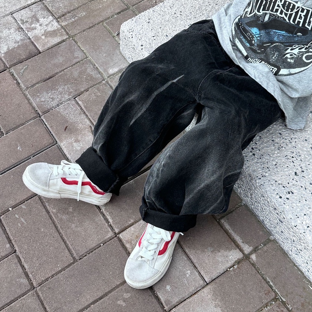 Quần jean ống suông bé trai QB645 size 90-140 màu đen mài loang, thời trang trẻ em Hàn Quốc đơn giản