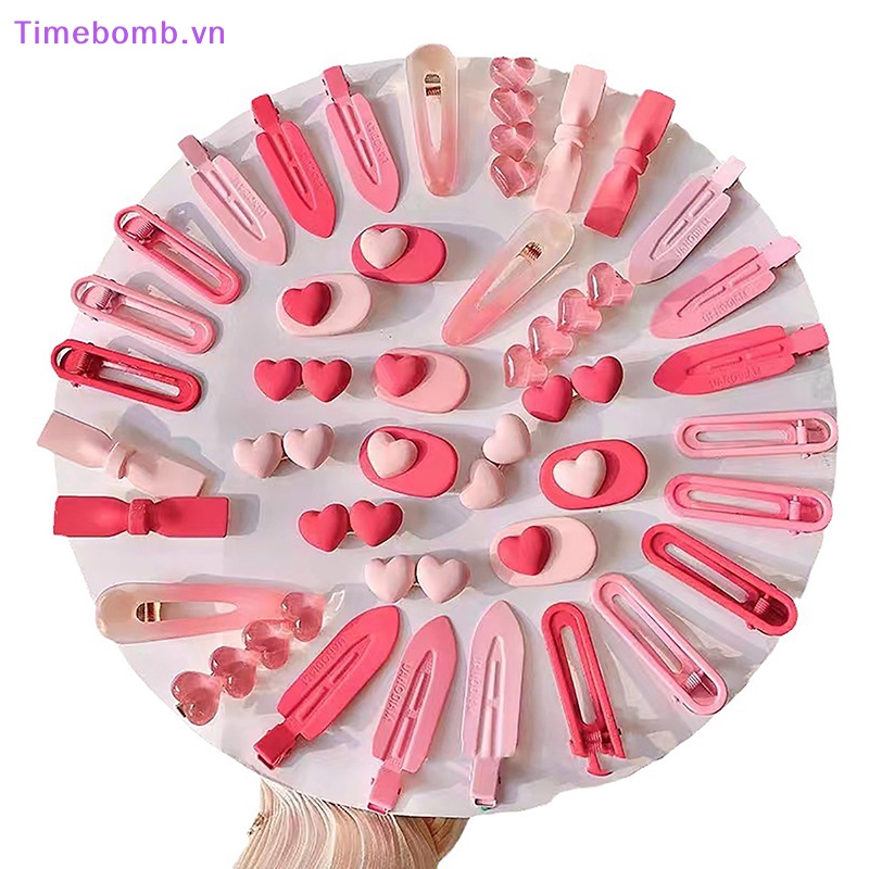 Bộ 2 / 3 Kẹp Tóc Hình Nơ / Trái Tim Màu Hồng Dễ Thương Cho Bé Gái