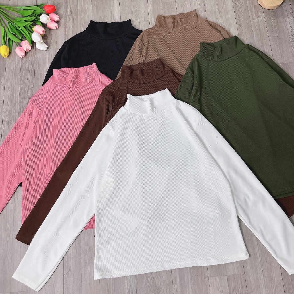 Áo Thun Tay Dài Nữ Nhiều Màu,Áo Cổ Lọ Giữ Nhiệt Chất Vải Tăm Nỉ Co Giãn Có Size Từ 40kg - 95Kg G216