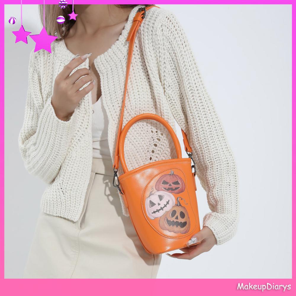 ★ Mỹ Phẩm Trang Điểm ★ Thời Trang Túi Da pu Đeo Chéo In Họa Tiết Bí Ngô Phong Cách halloween Cho Nữ