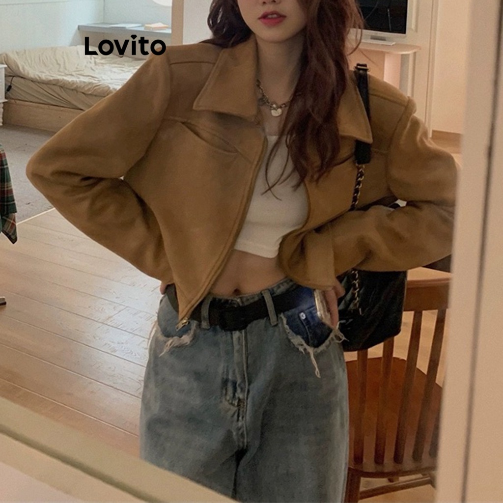 Lovito Áo khoác có túi dây kéo trơn thông thường cho nữ LNA29090