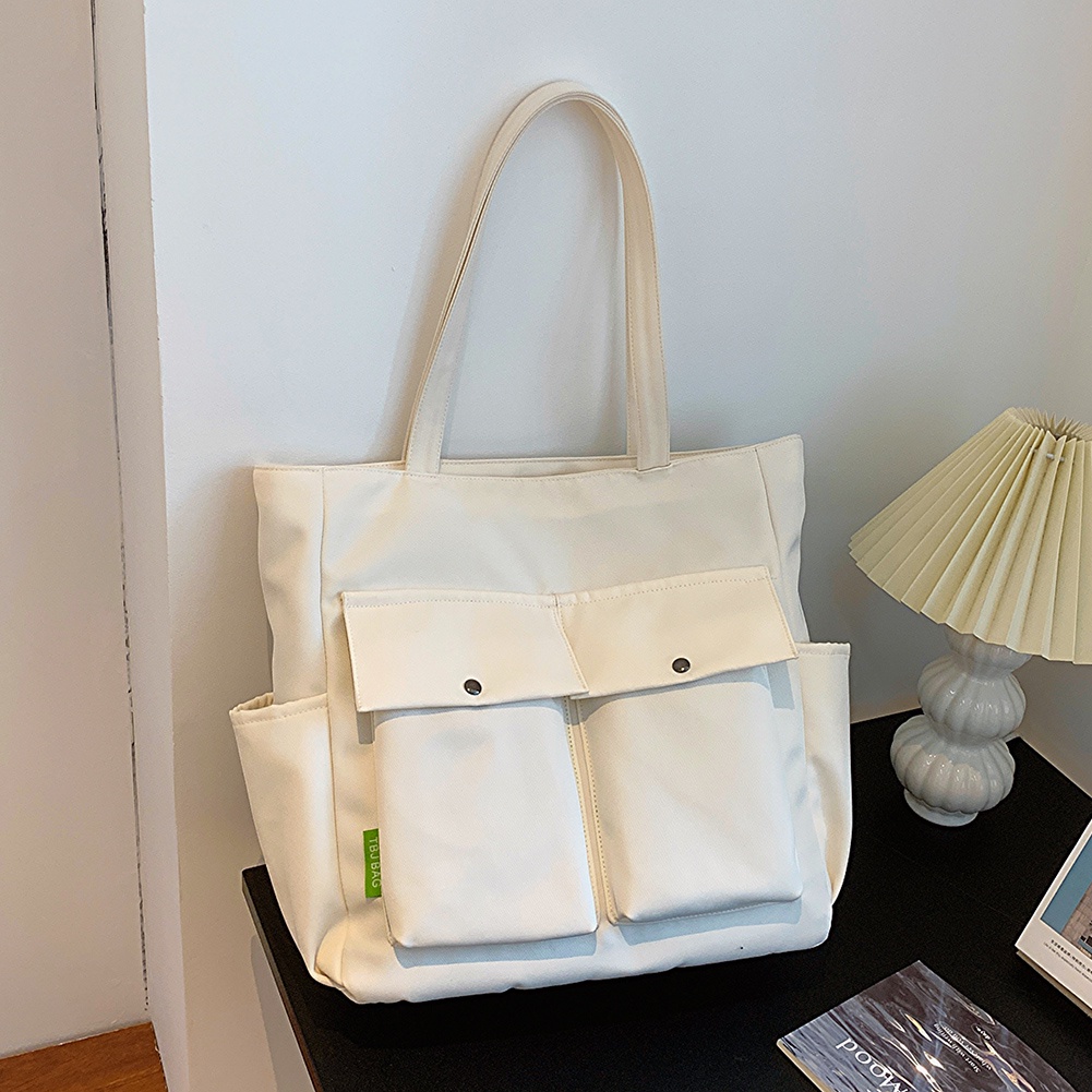 Túi tote Đeo Vai Bằng Vải canvas Màu Trơn Sức Chứa Lớn Nhiều Túi Thời Trang Cho Nữ