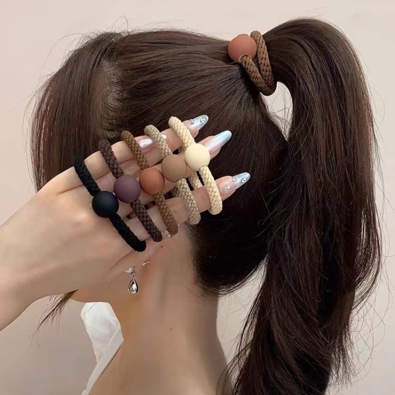Bộ 5 Dây Buộc Tóc Màu Cà Phê Độ Co Giãn Cao Và Bền Đơn Giản Cho Nữ