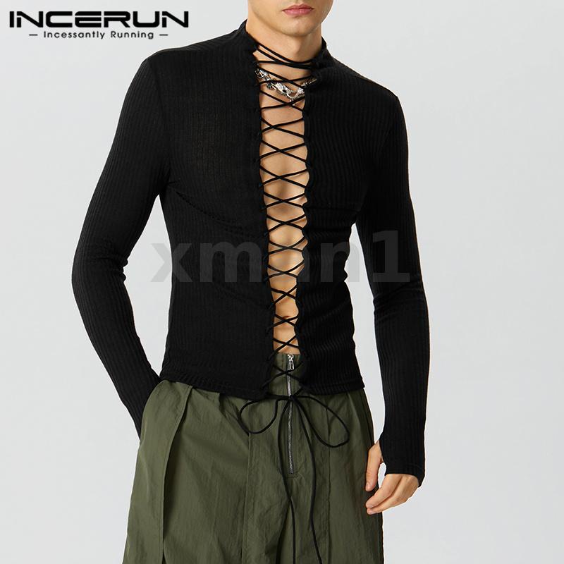 Xman Áo Thun Tay Dài Khoét Lỗ Hở Ngón Phối Dây Rút Phong Cách vintage Thời Trang Cho Nam