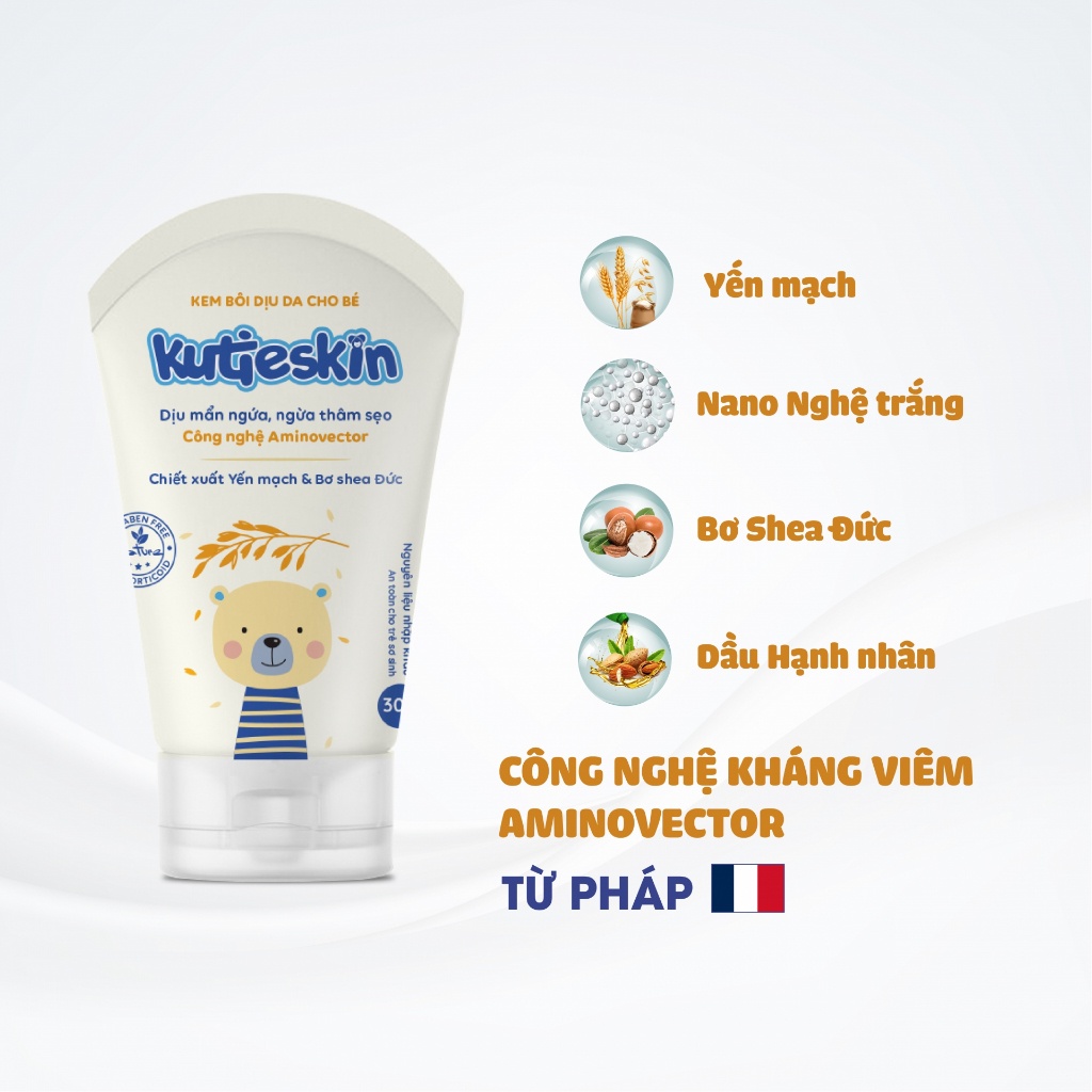 Bộ 3 KutieSkin cho bé - Kem chàm sữa, kem dịu mẩn ngứa, kem dưỡng ẩm cho trẻ sơ sinh và trẻ nhỏ