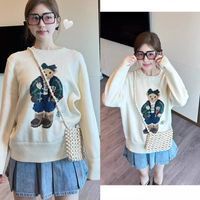 Lanao zhao Áo sweater Dệt Kim Cổ Tròn Dáng Rộng In Họa Tiết Hoạt Hình Phong Cách Thu Đông Cho Nữ