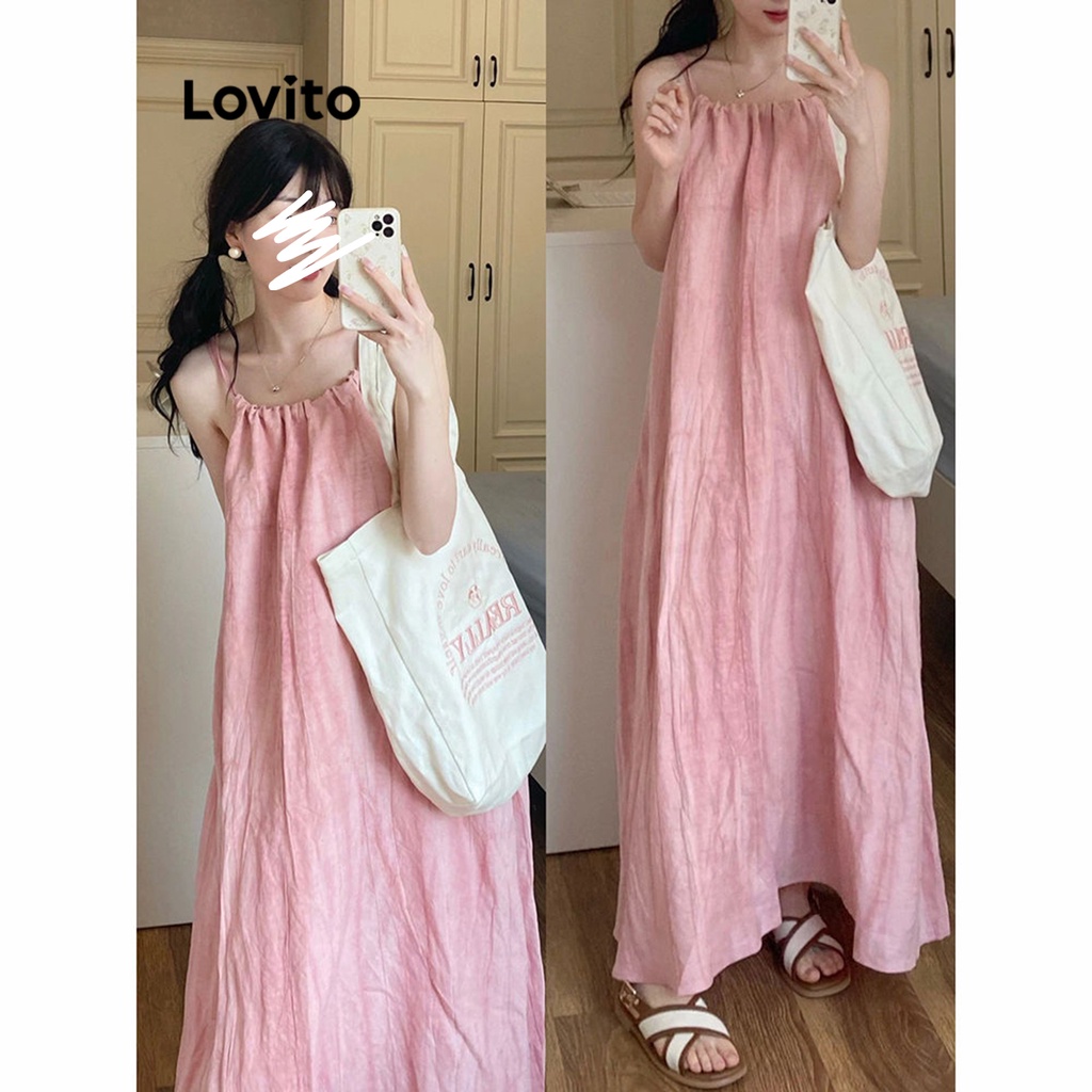 Lovito Đầm đơn giản có dây buộc lưng cho nữ LNA30020