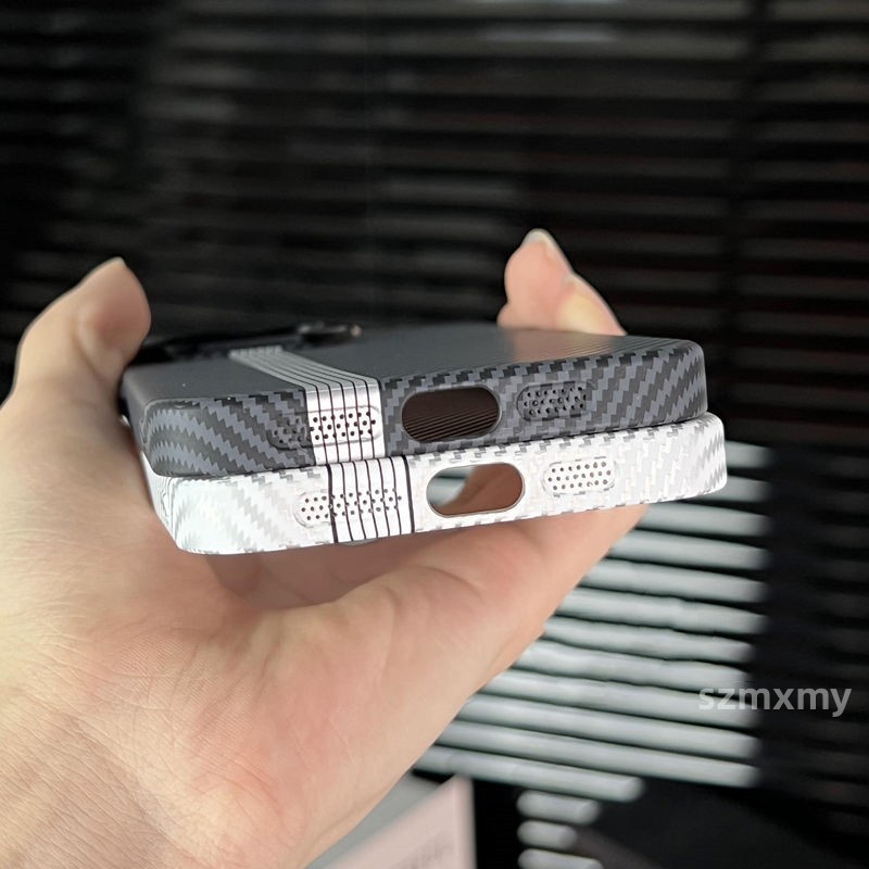 Ultra Ốp Điện Thoại Cứng Siêu Mỏng Họa Tiết Sợi carbon Màu Tương Phản Viền Kim Loại Cho iphone 15 14 13 12 pro max