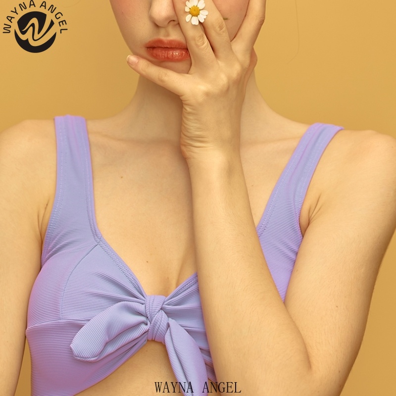 Bộ Đồ Bơi Một Mảnh Màu Tím Trơn Đính Nơ