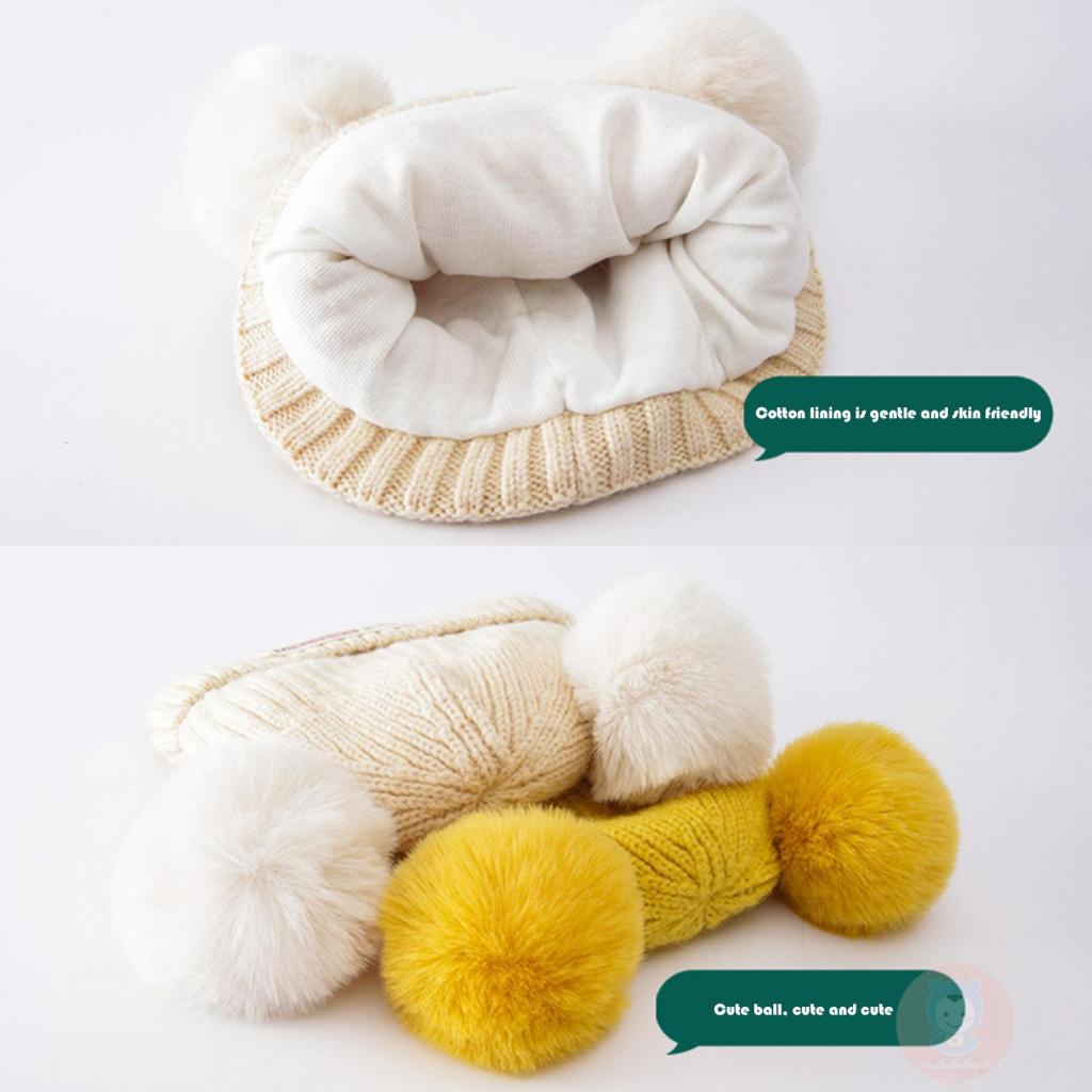 Laa6- Mũ Dệt Kim Ấm Áp Mùa Đông Họa Tiết Gấu Và Chữ Cái Cho Bé