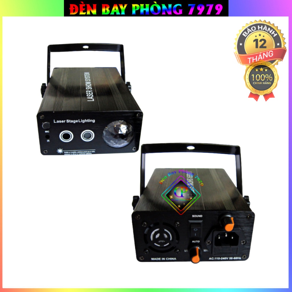 Đèn Laser 3 In 1 Cảm Biến Âm Thanh  Dùng Cho Phòng Karaoke, Bar, Sân khấu. Đèn Led Nhập Khẩu Cao Cấp