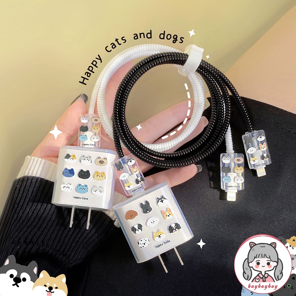 Dễ Thương Vỏ Bảo Vệ Hộp Sạc Tai Nghe iphone 11 12 13 14 18w-20w Bằng Silicon Trong Suốt Hình Chó Mèo