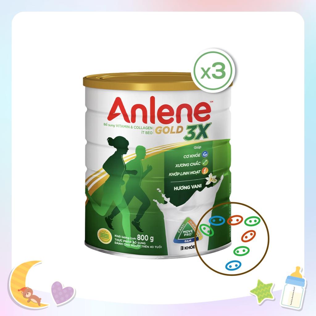 Bộ 03 lon sữa bột Anlene Gold Move Pro 3X Hương Vani hộp thiếc 800g