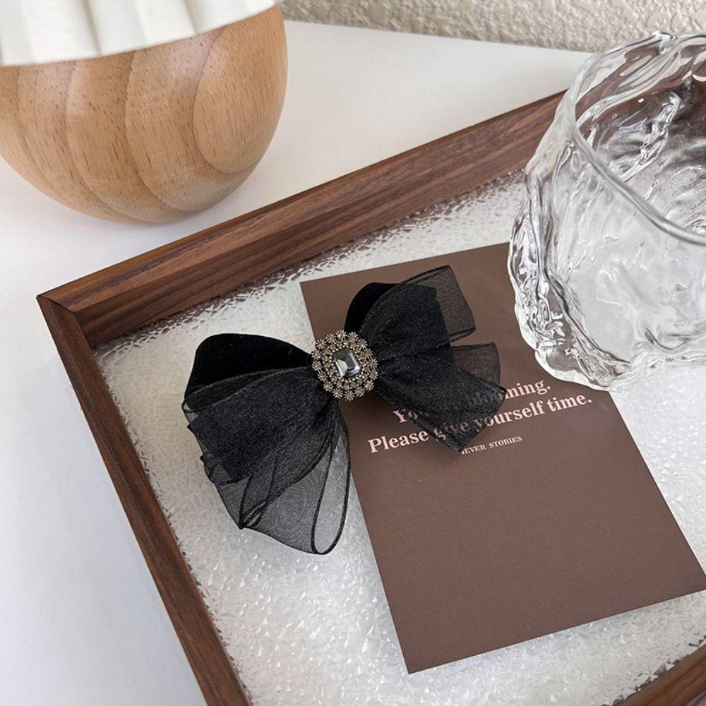 Kẹp Tóc Hình Nơ Cỡ Lớn Bằng Vải Lưới Đính Đá Thời Trang Mùa Xuân Cho Nữ