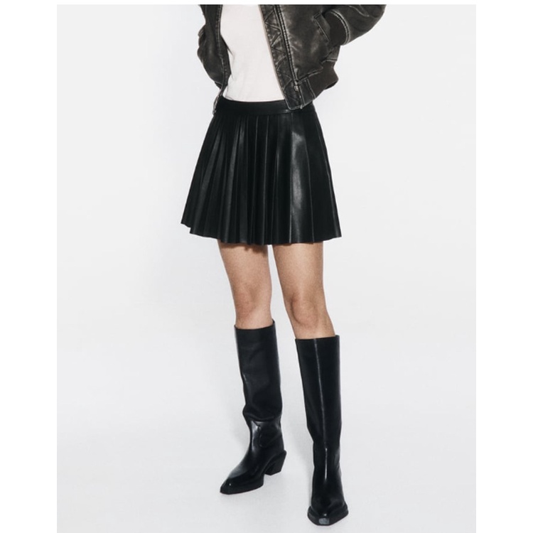 Zara Chân Váy mini Giả Da Xếp Ly Phối Khóa Kéo Bên Hông Thời Trang Thu Đông Cá Tính 238372284