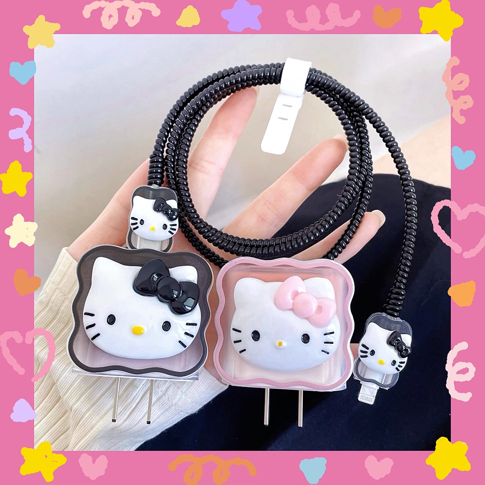 Dễ Thương Vỏ Bọc Bảo Vệ Dây Cáp Sạc 18 / 20w Bằng Silicon Hình hello kitty Đáng Yêu
