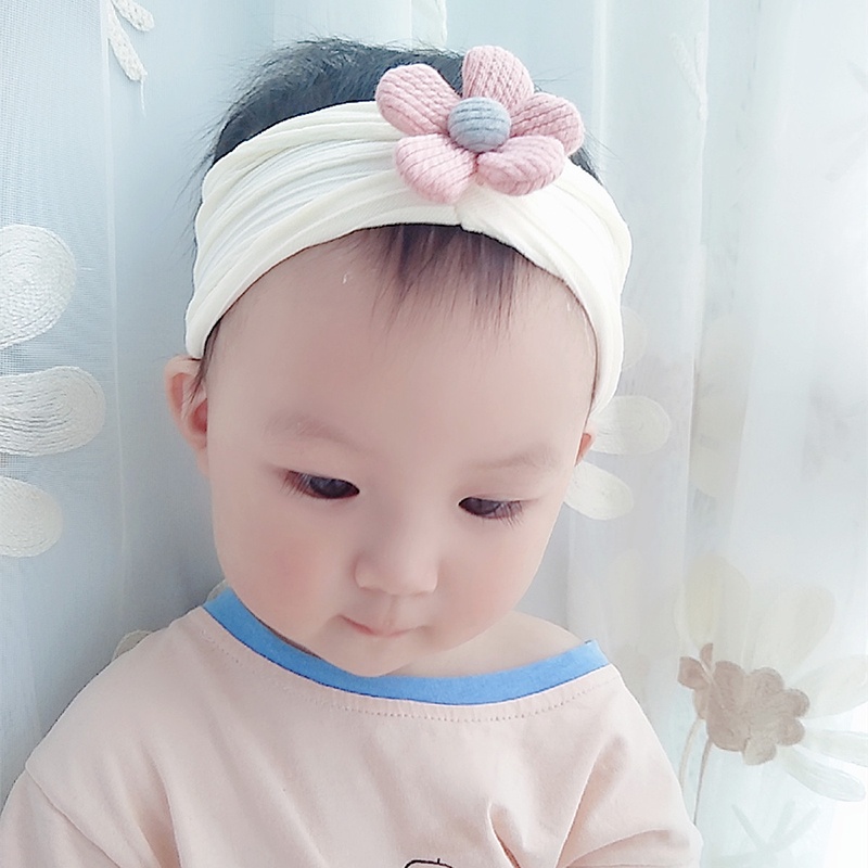 Băng Đô Cài Tóc Bằng cotton Mềm Co Giãn Đính Hoa Dễ Thương Cho Bé Gái