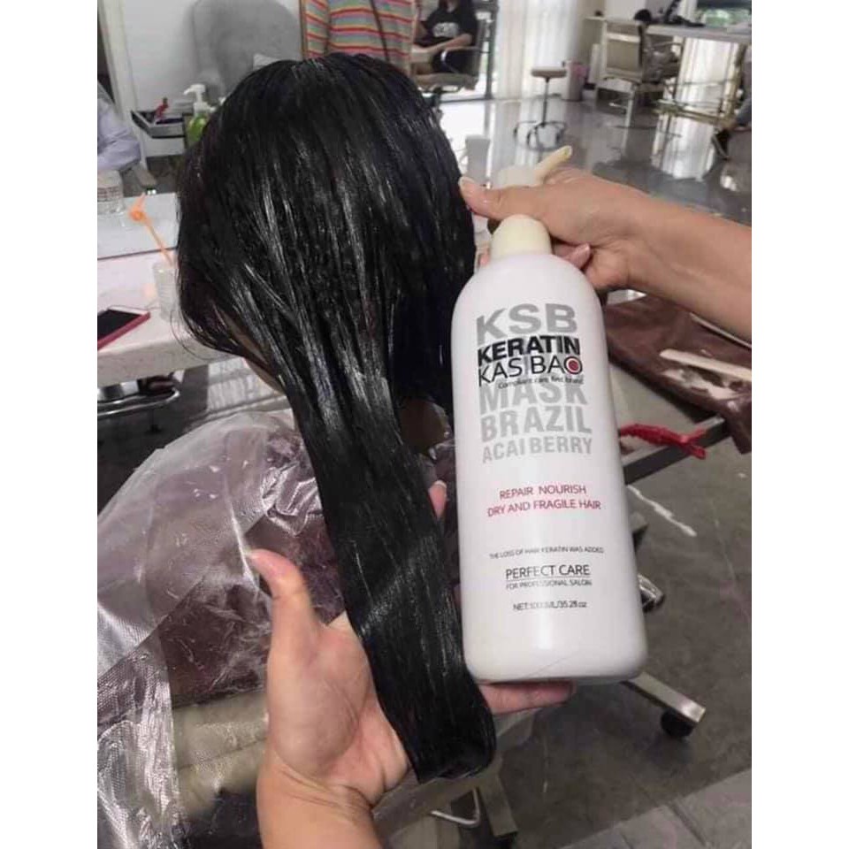 Hấp KERATIN KASIBAO KSB BRAZIL ACAI BERRY thủy phân phục hồi tóc hư tổn nặng 1000ml