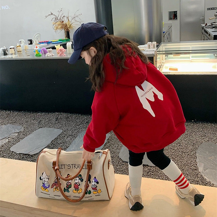 Cuhk Tong Áo Hoodie Bằng Vải Lông Màu Đỏ Cỡ Lớn Hợp Thời Trang Dành Cho Bé Gái