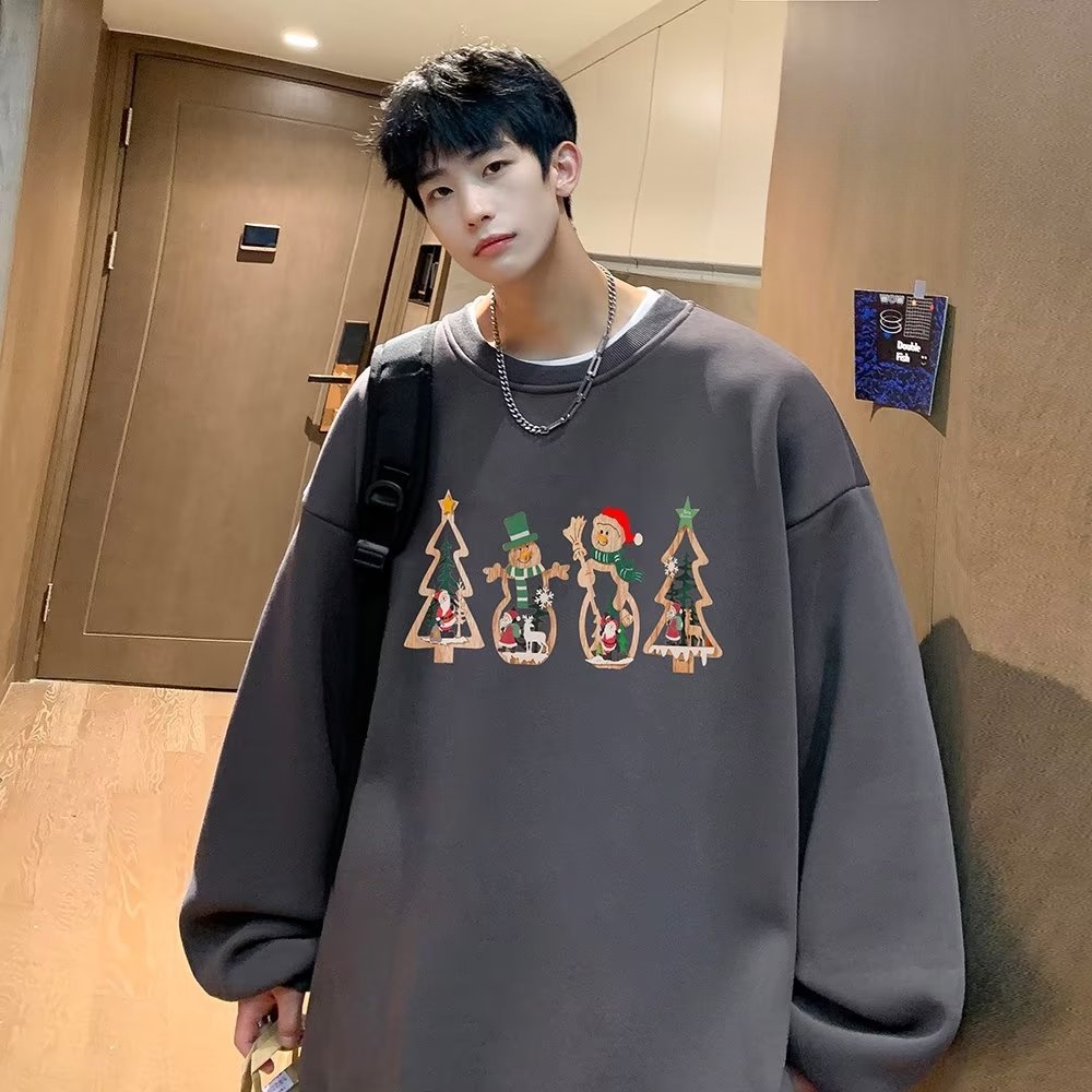 Lỏng lẻo cộng với kích thước đầy đủ của người đàn ông bông áo len đơn giản dễ thương Vintage Snowman Giáng sinh cây mẫu Giáng sinh yếu tố phiên bản Hàn Quốc áo thun