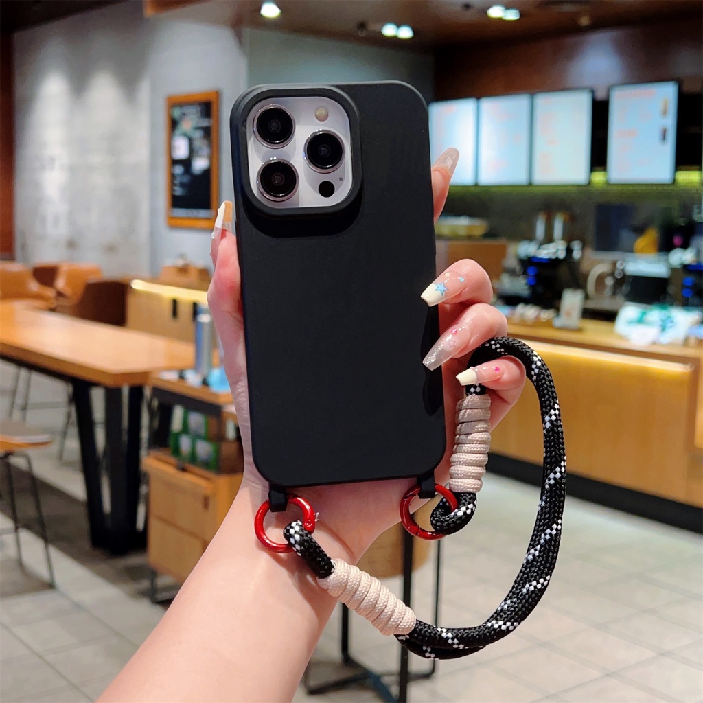 Ốp Điện Thoại silicone Mềm Màu Trơn Có Dây Đeo Cho iphone x / xs xsmax xr 11 12 13 14 15 plus pro promax